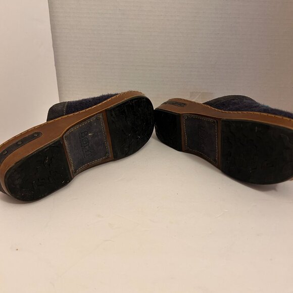 Børn Wool Felt & Suede Clogs – Size 8 / 39, Blue Aztec Pattern, Wooden Sole - Picture 5 of 6